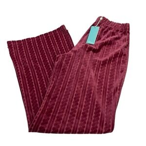 Shore‎ Velour Pants Womens M Crushed Berry Cable Knit Wide Leg Boho Hippie 70s